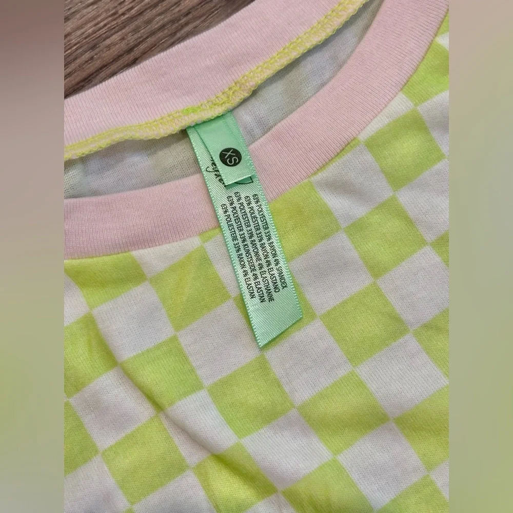 New Honeydew Womens Long Sleeve Check Pajama Shirt Pants Set Green White Size XS